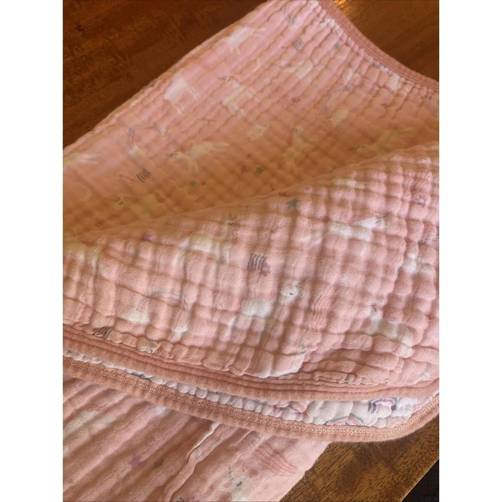 Stephen Joseph Baby/Toddler Pink Plush Quilt 48x46 100% Cotton Muslin